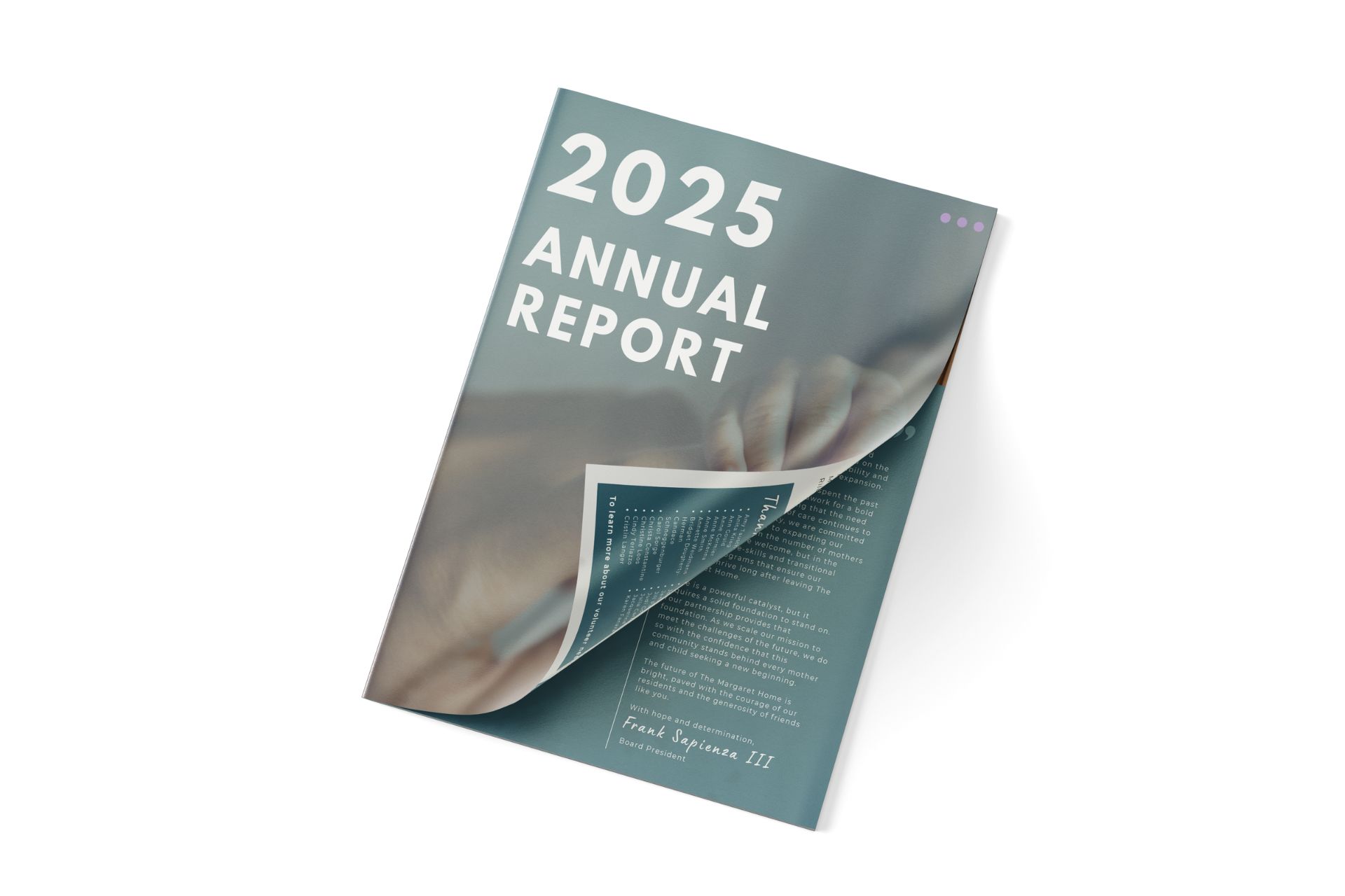 Printed 2025 nonprofit annual report cover