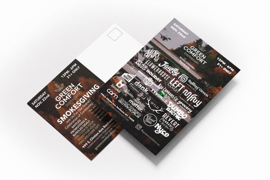 Pair of seasonal promotional postcards for a retail holiday sale